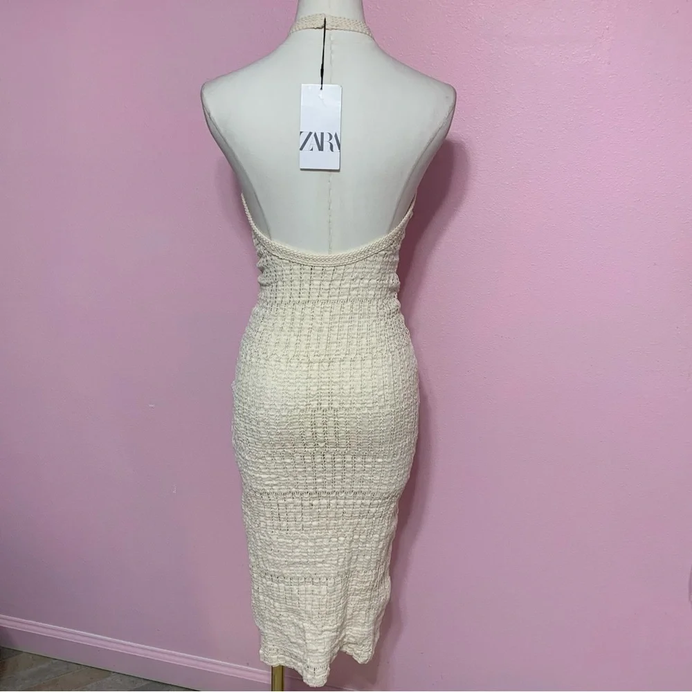 Zara Beige Crochet Knit Midi Dress S - Picture 4 of 7